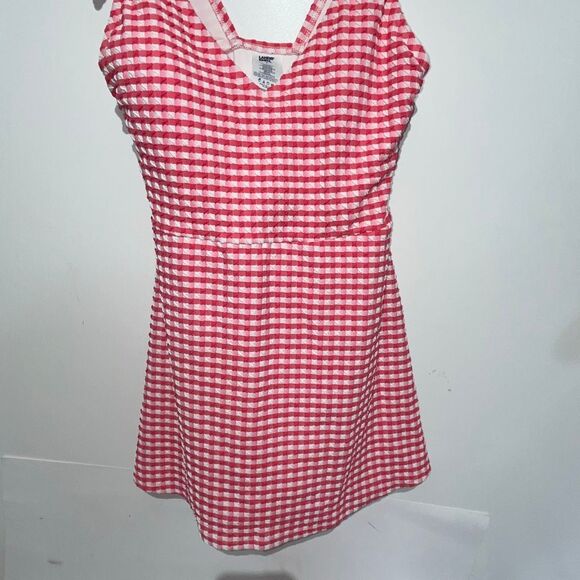 Women's Lands' End V-Neck Gingham One-Piece Swim Dress Size 8 - Picture 3 of 10